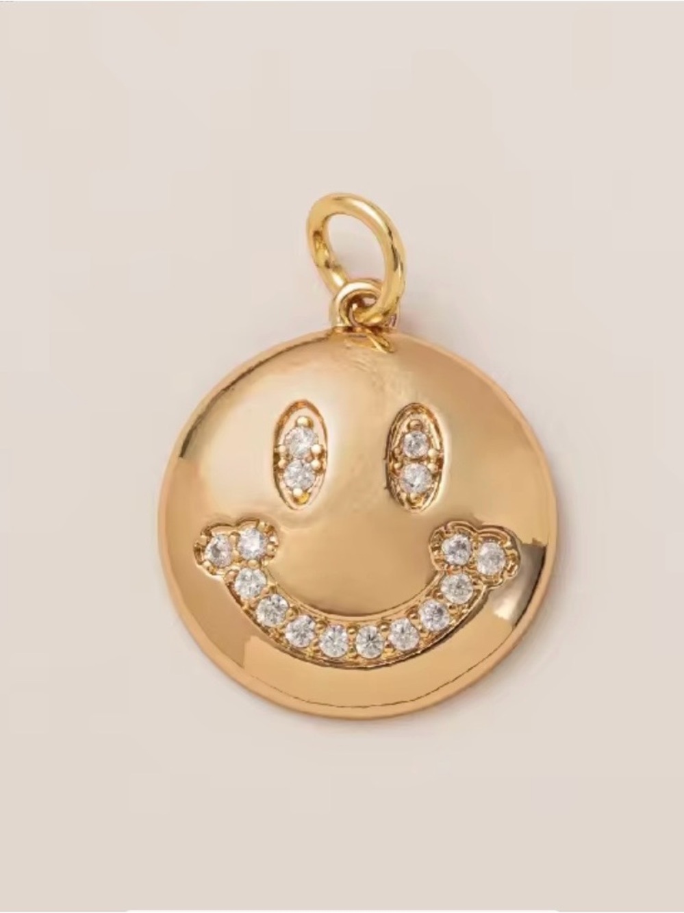 18k Gold Plated Smiley Face Crystal Charm Pendant - Women Jewelry